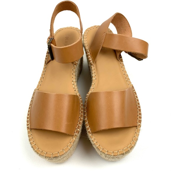 Soludos Sandals Minorca Platform Leather Espadrille Wedge Nude Tan Buckle Sz 8 - Picture 3 of 15